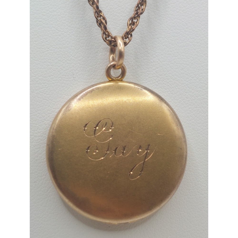 1950s 10K Gold Gay Engraved Name Medallion W GF Necklace Vintage MCM Historical